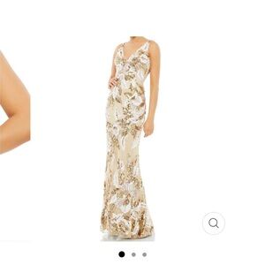 Mac Duggal Gold and White Sequin Dress